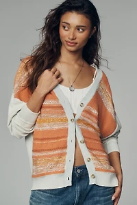 Pilcro Cotton Sunflower V-Neck Cardigan