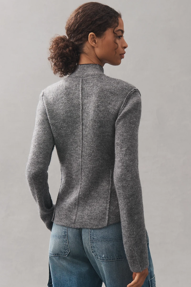 Pilcro Mock-Neck Cutaway Cardigan Sweater