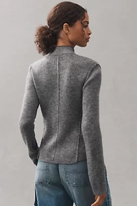 Pilcro Mock-Neck Cutaway Cardigan Sweater