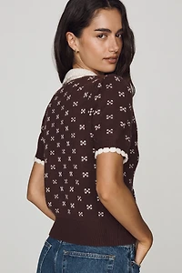 RAISONNEL Short-Sleeve Collared Cardigan