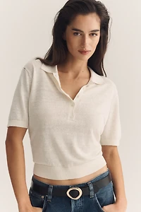 Theory Short-Sleeve Collared Sheer Polo Henley Sweater