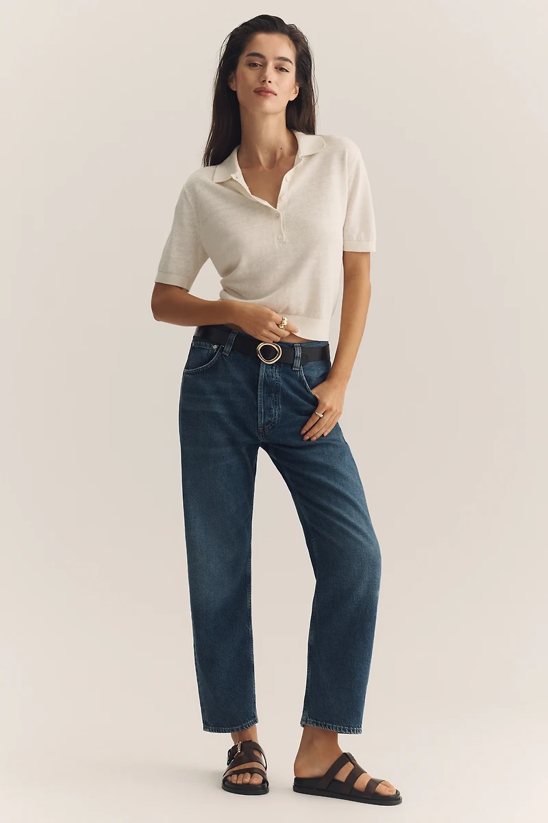 Theory Short-Sleeve Collared Sheer Polo Henley Sweater