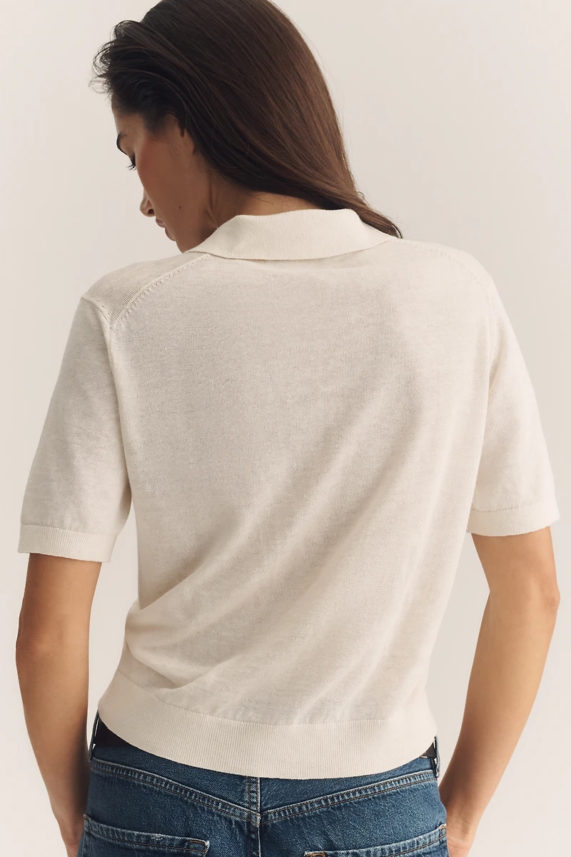 Theory Short-Sleeve Collared Sheer Polo Henley Sweater