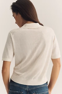 Theory Short-Sleeve Collared Sheer Polo Henley Sweater