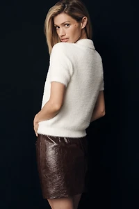 By Anthropologie Short-Sleeve Eyelash Polo Sweater