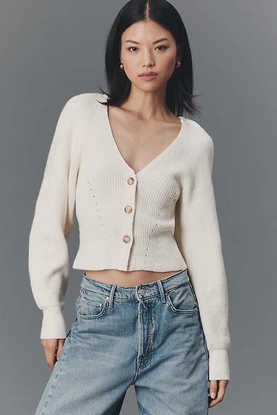 Pilcro Puff-Sleeve V-Neck Cardigan Sweater
