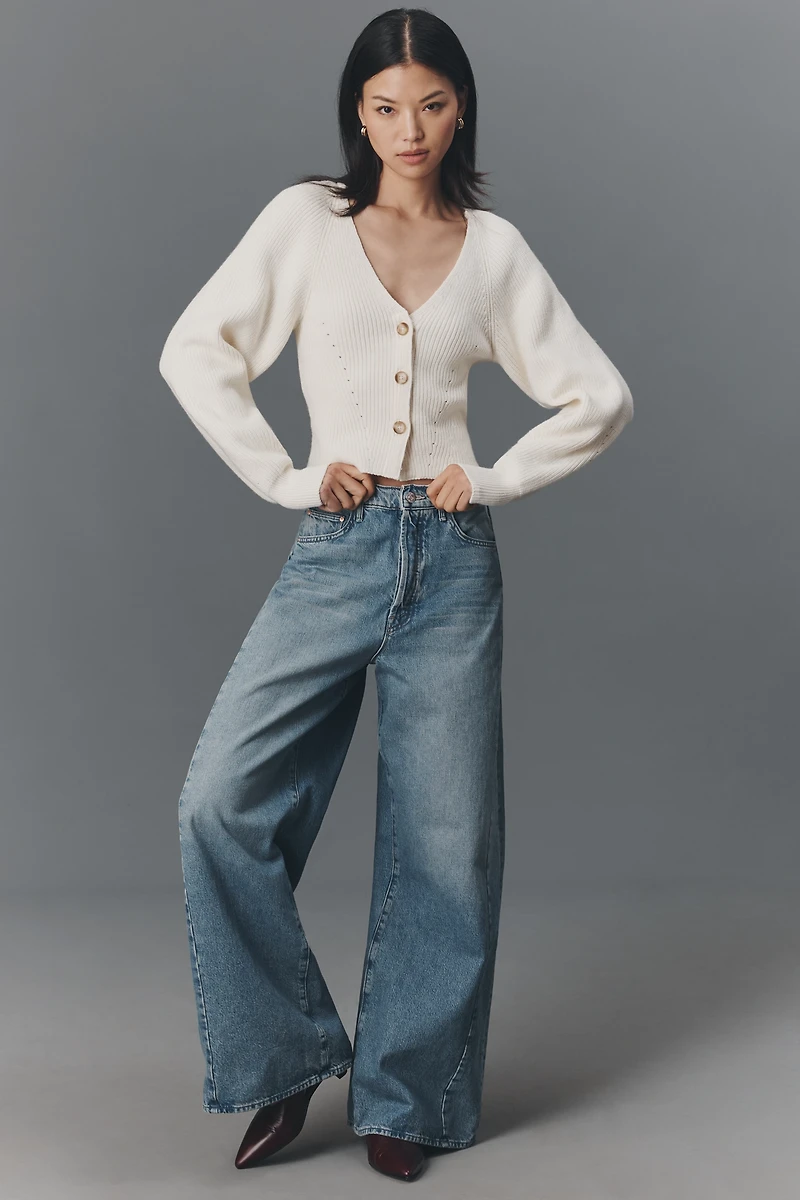 Pilcro Puff-Sleeve V-Neck Cardigan Sweater
