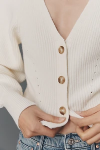 Pilcro Puff-Sleeve V-Neck Cardigan Sweater