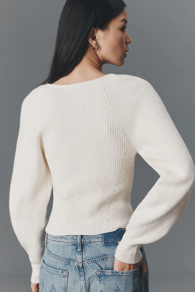 Pilcro Puff-Sleeve V-Neck Cardigan Sweater