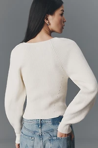 Pilcro Puff-Sleeve V-Neck Cardigan Sweater