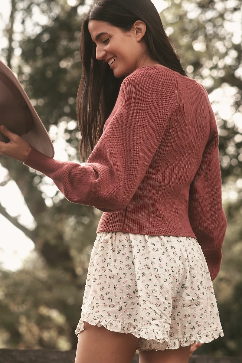 Pilcro Puff-Sleeve V-Neck Cardigan Sweater