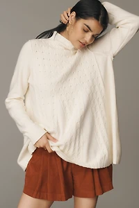 Pilcro Mock-Neck Cable-Knit Long Swing Sweater