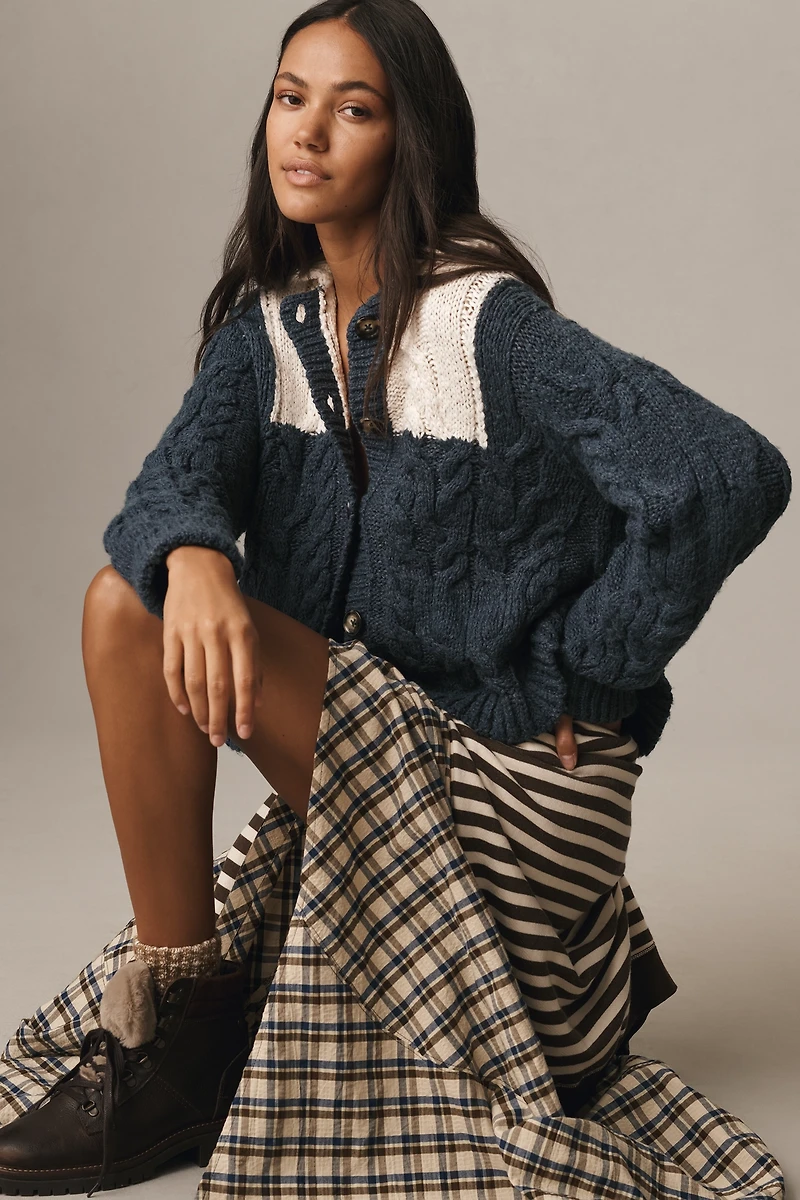 Pilcro Collared Cable-Knit Cardigan Sweater