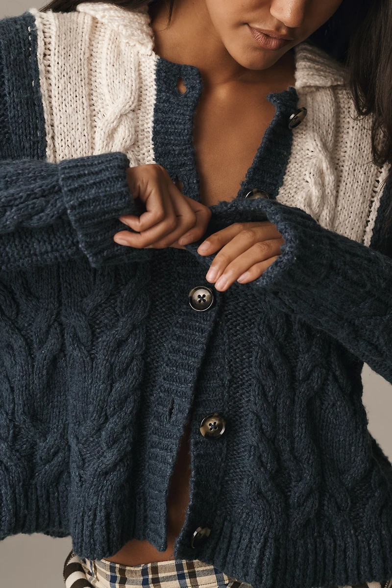 Pilcro Collared Cable-Knit Cardigan Sweater