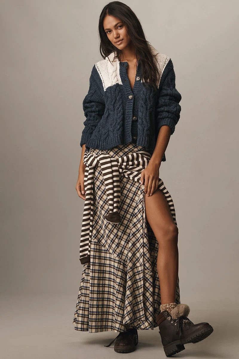 Pilcro Collared Cable-Knit Cardigan Sweater