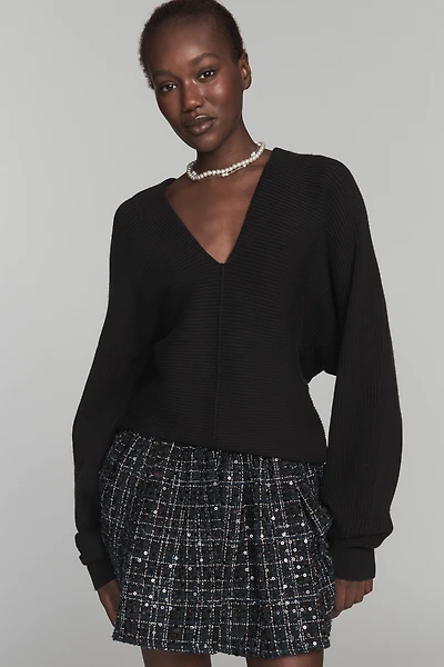Maeve Plunge-Neck Seamed Sweater