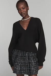 Maeve Plunge-Neck Seamed Sweater