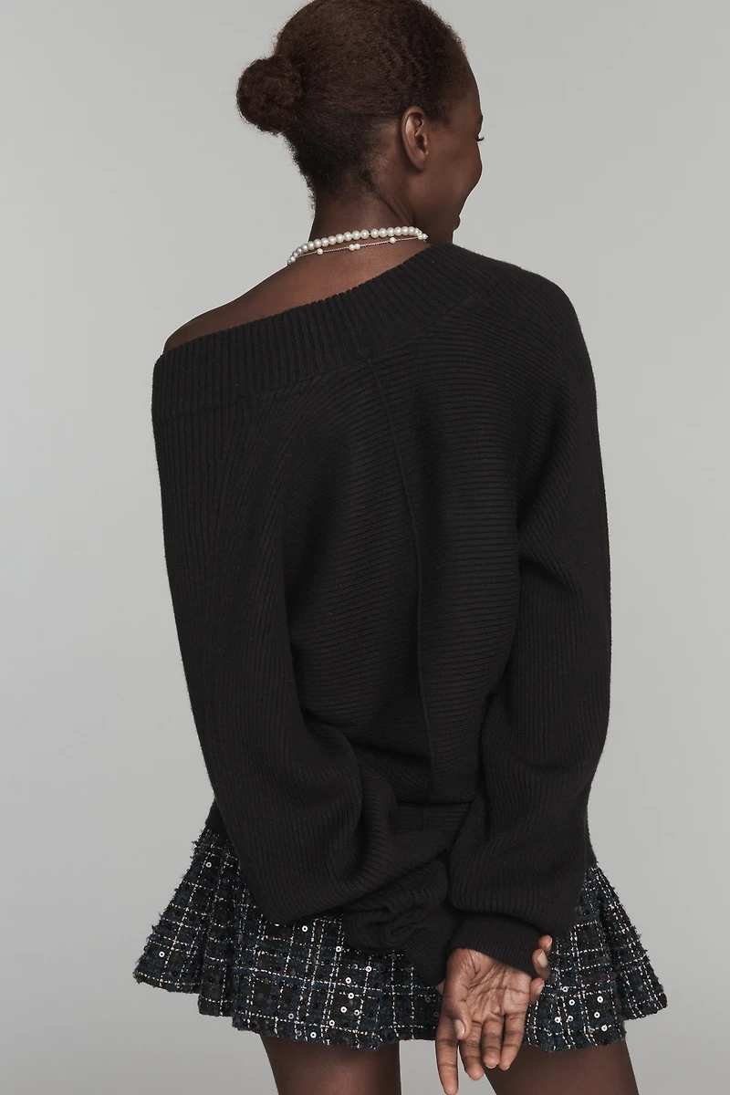 Maeve Plunge-Neck Seamed Sweater