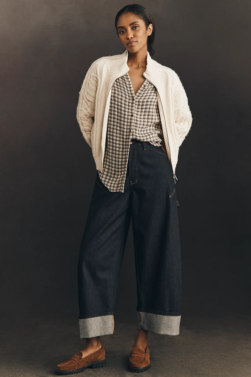 Pilcro Collared Cable-Knit Sweater