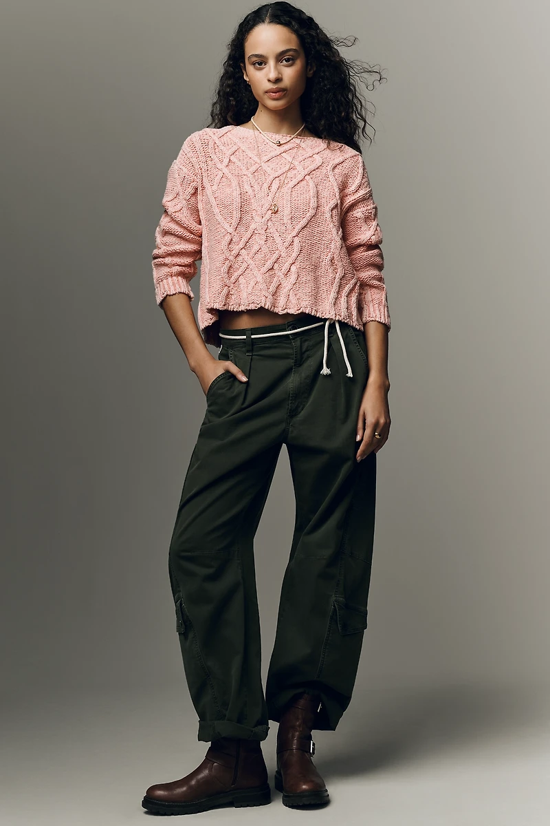 Pilcro Long-Sleeve Boat-Neck Cabled Sweater