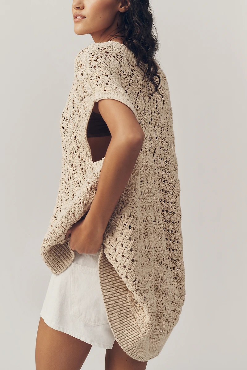 Pilcro Cotton Linen Open Stitch Sweater