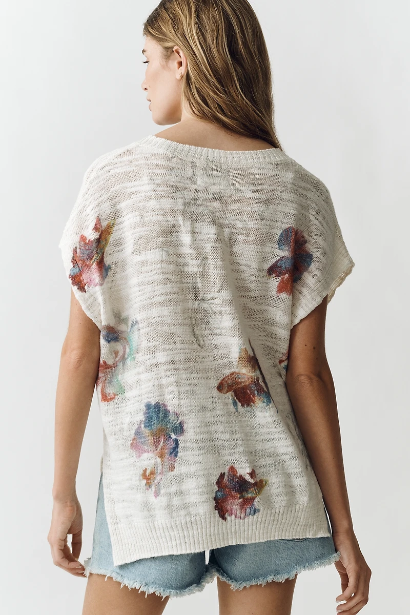 Pilcro Linen Cotton Short-Sleeve Cardigan Sweater