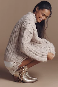 Maeve Mock-Neck Cable Wool Blend Sweater