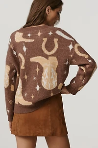 Talisman Lucky Boots Crew-Neck Sweater