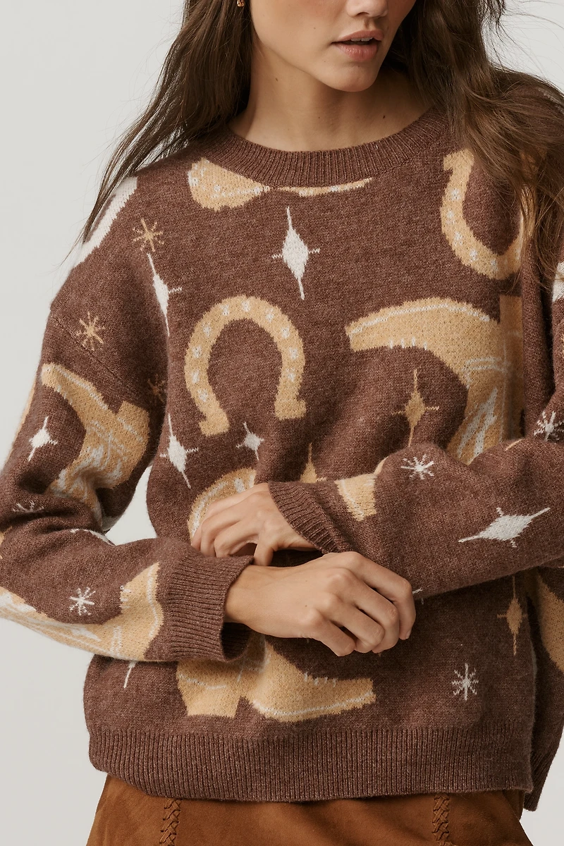 Talisman Lucky Boots Crew-Neck Sweater