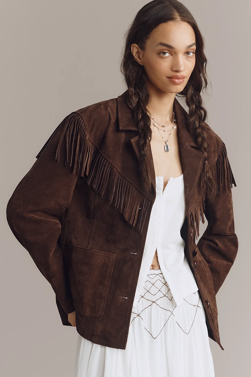 BLANKNYC Down to Earth Faux-Suede Fringe Jacket