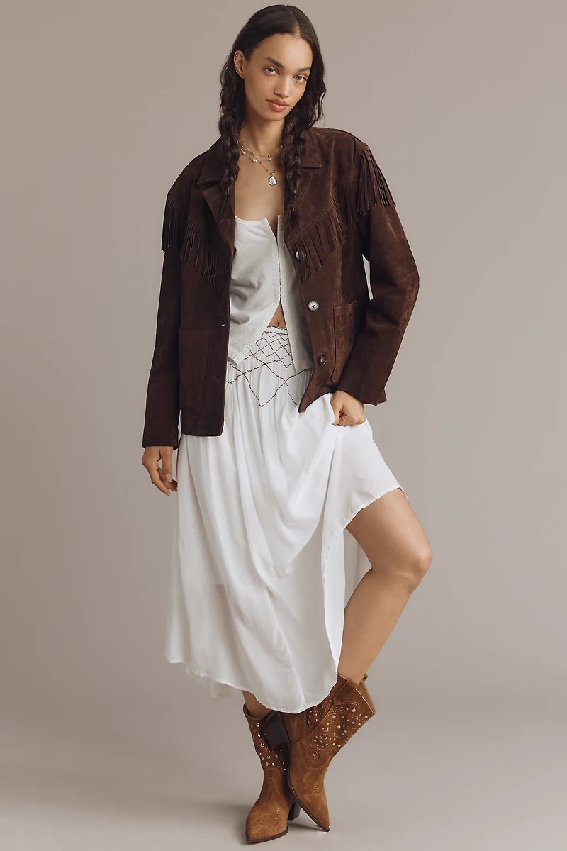 BLANKNYC Down to Earth Faux-Suede Fringe Jacket