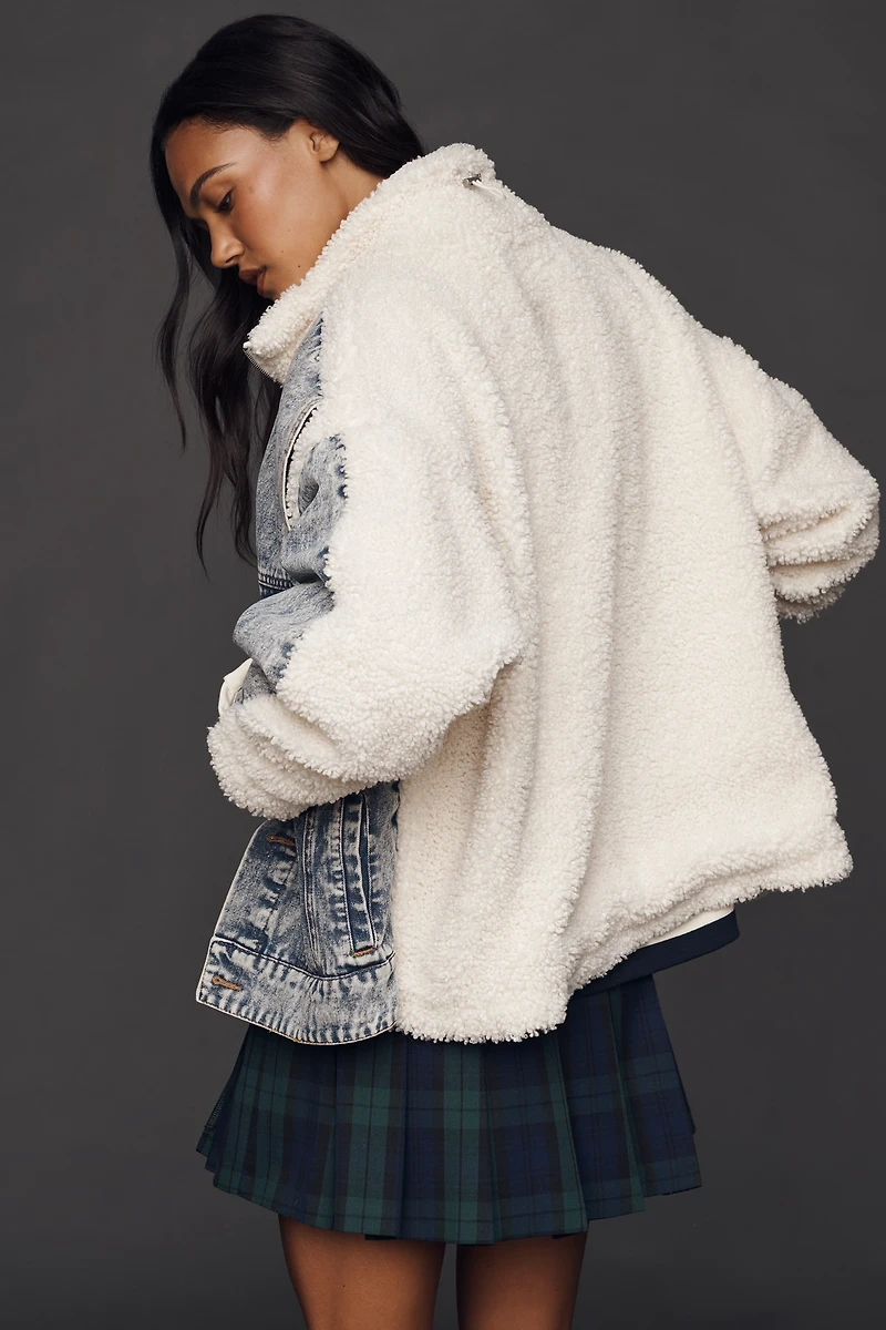 BLANKNYC Bear Hug Denim Sherpa Fleece Jacket