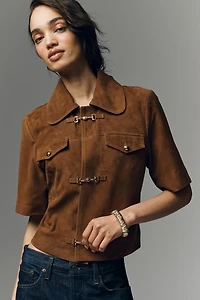 Maeve Suede Boxy Short-Sleeve Crop Lady Jacket