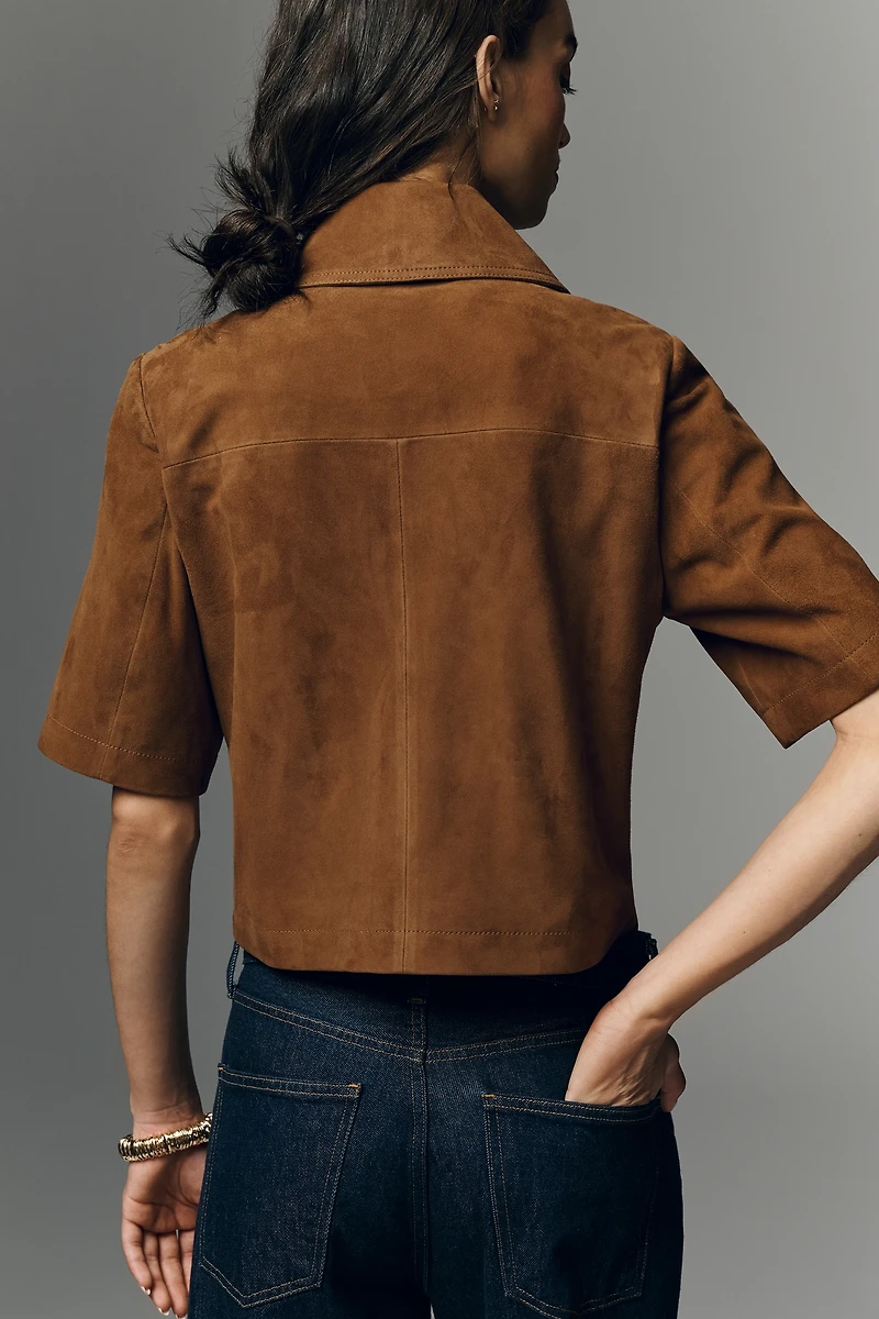 Maeve Suede Boxy Short-Sleeve Crop Lady Jacket