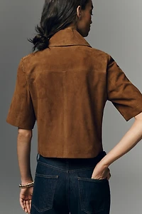 Maeve Suede Boxy Short-Sleeve Crop Lady Jacket