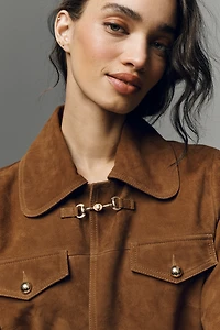 Maeve Suede Boxy Short-Sleeve Crop Lady Jacket