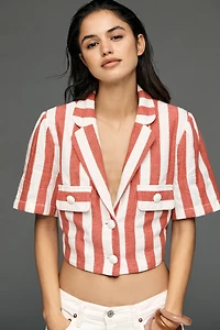 Maeve Striped Short-Sleeve Cropped Blazer