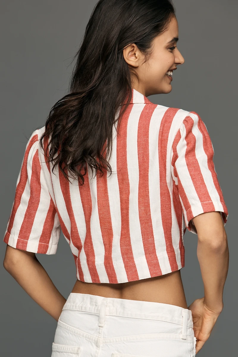 Maeve Striped Short-Sleeve Cropped Blazer