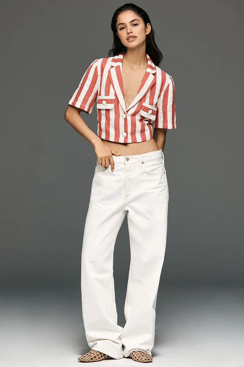 Maeve Striped Short-Sleeve Cropped Blazer