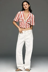 Maeve Striped Short-Sleeve Cropped Blazer