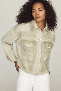 By Anthropologie Denim Lace Trucker Jacket