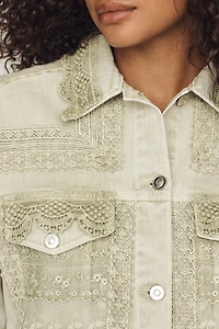 By Anthropologie Denim Lace Trucker Jacket
