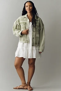 By Anthropologie Denim Lace Trucker Jacket