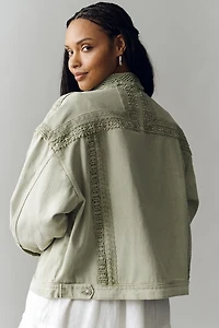 By Anthropologie Denim Lace Trucker Jacket