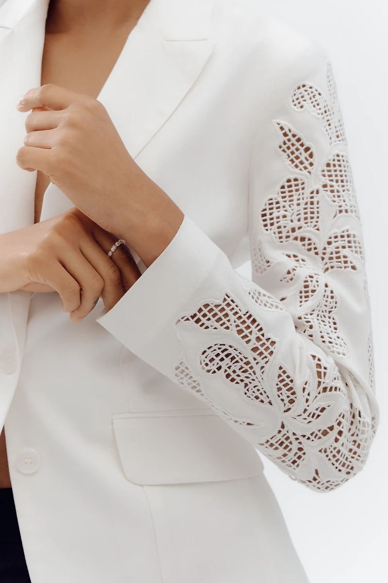Dolan Left Coast Linen Blend Cutwork-Sleeve Blazer