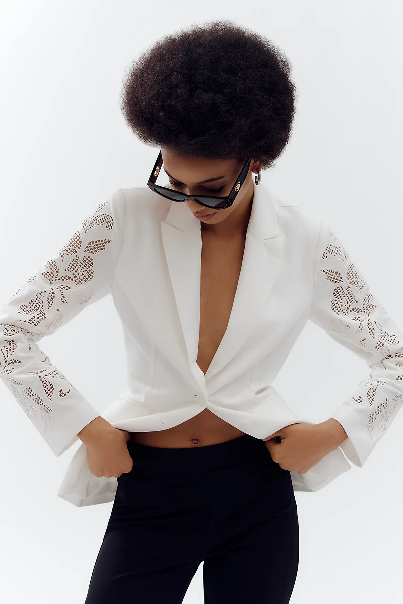 Dolan Left Coast Linen Blend Cutwork-Sleeve Blazer