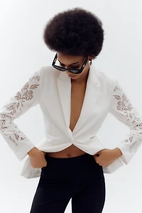 Dolan Left Coast Linen Blend Cutwork-Sleeve Blazer