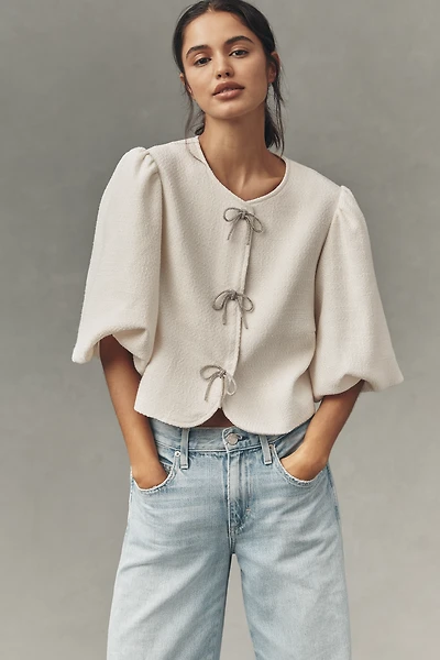 Dolan Left Coast Puff-Sleeve Bow-Embellished Blazer