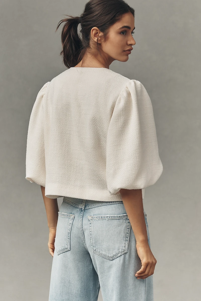 Dolan Left Coast Puff-Sleeve Bow-Embellished Blazer