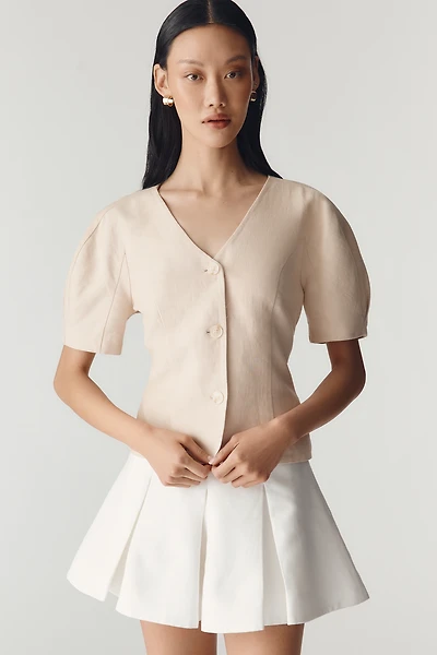 Dolan Left Coast Cotton Linen Puff-Sleeve Blazer